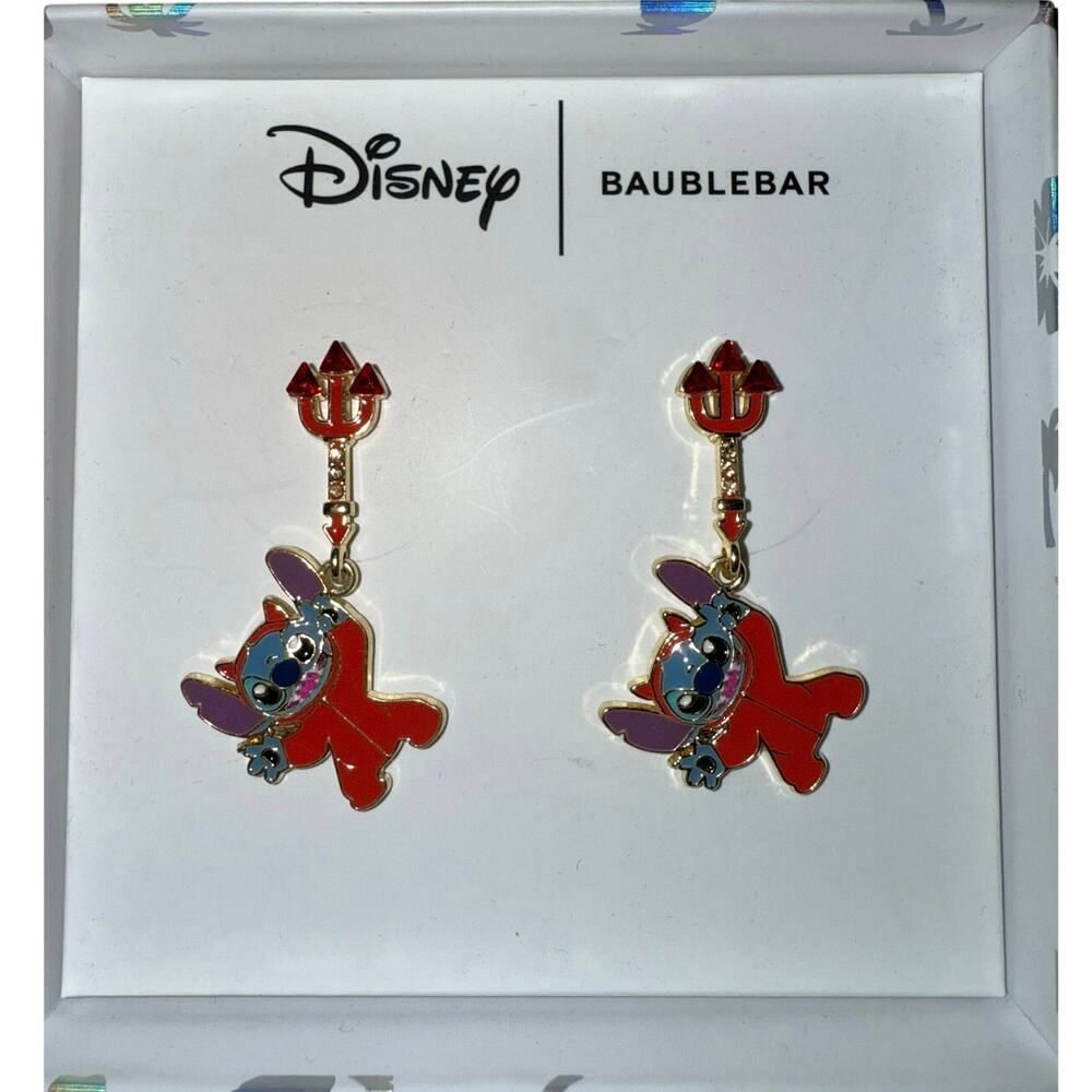 New Disney X Baublebar Stitch Dressed As A devil Dangle Halloween Stud Earrings